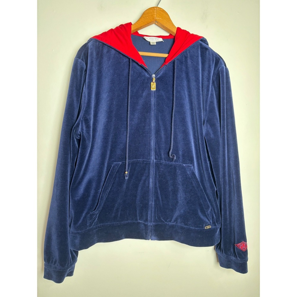 St. John Sport Womens Velvet Velour Zip Hoodie L Luxe Logo Track Jacket